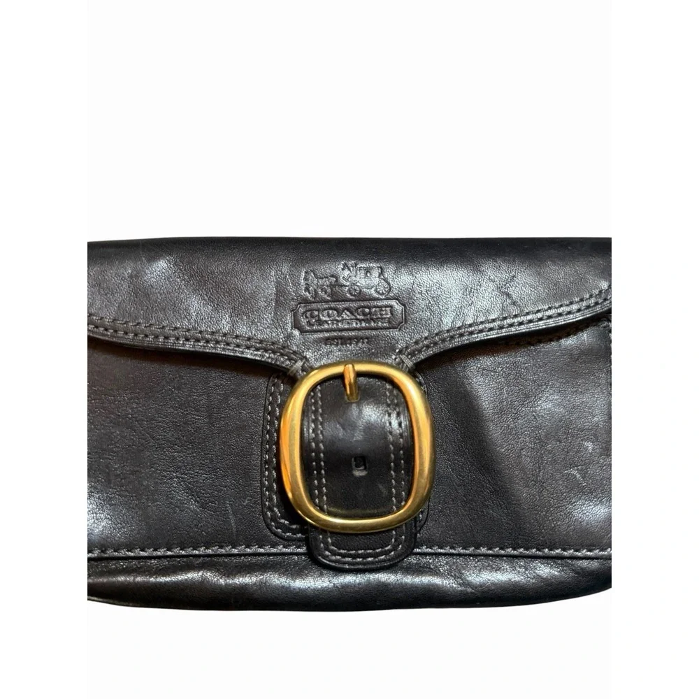 Vintage Coach Bleecker Wristlet Black Leather Brass EUC Tattersall Clutch
